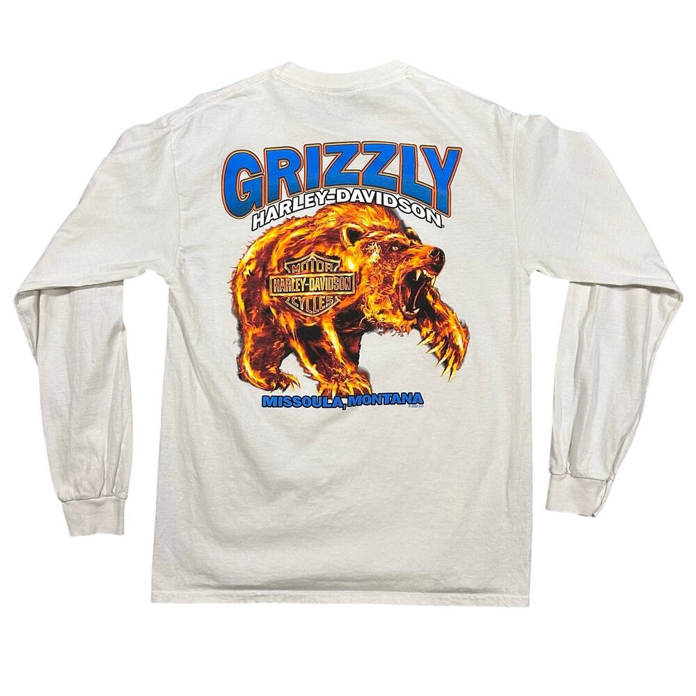 Harley Davidson Flame Grizzly T-Shirt Men’s Medium Biker Long Sleeve Graphic